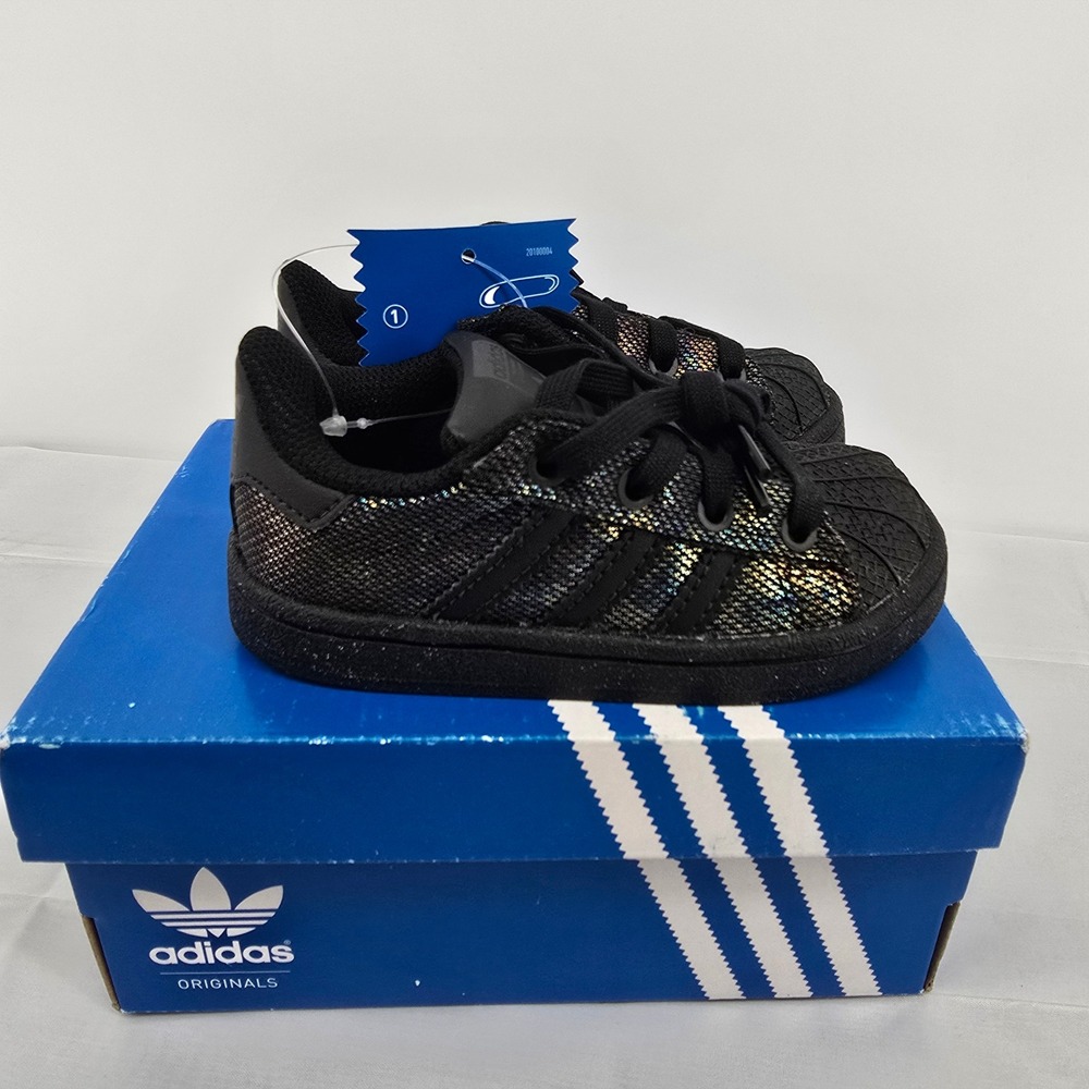 Adidas Superstar Black Iridescent Toddler Sneakers BY2186 Size 6K New - Picture 4 of 7